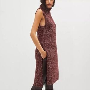 Anthropologie Flowy Maxi Tunic Sweater Sleeveless Turtleneck in Wine